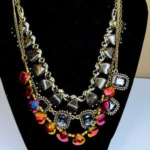 Oil Spill Amber/ Crystal Octagonal Opulence /  Onyx Stone Gold Flakes Necklaces